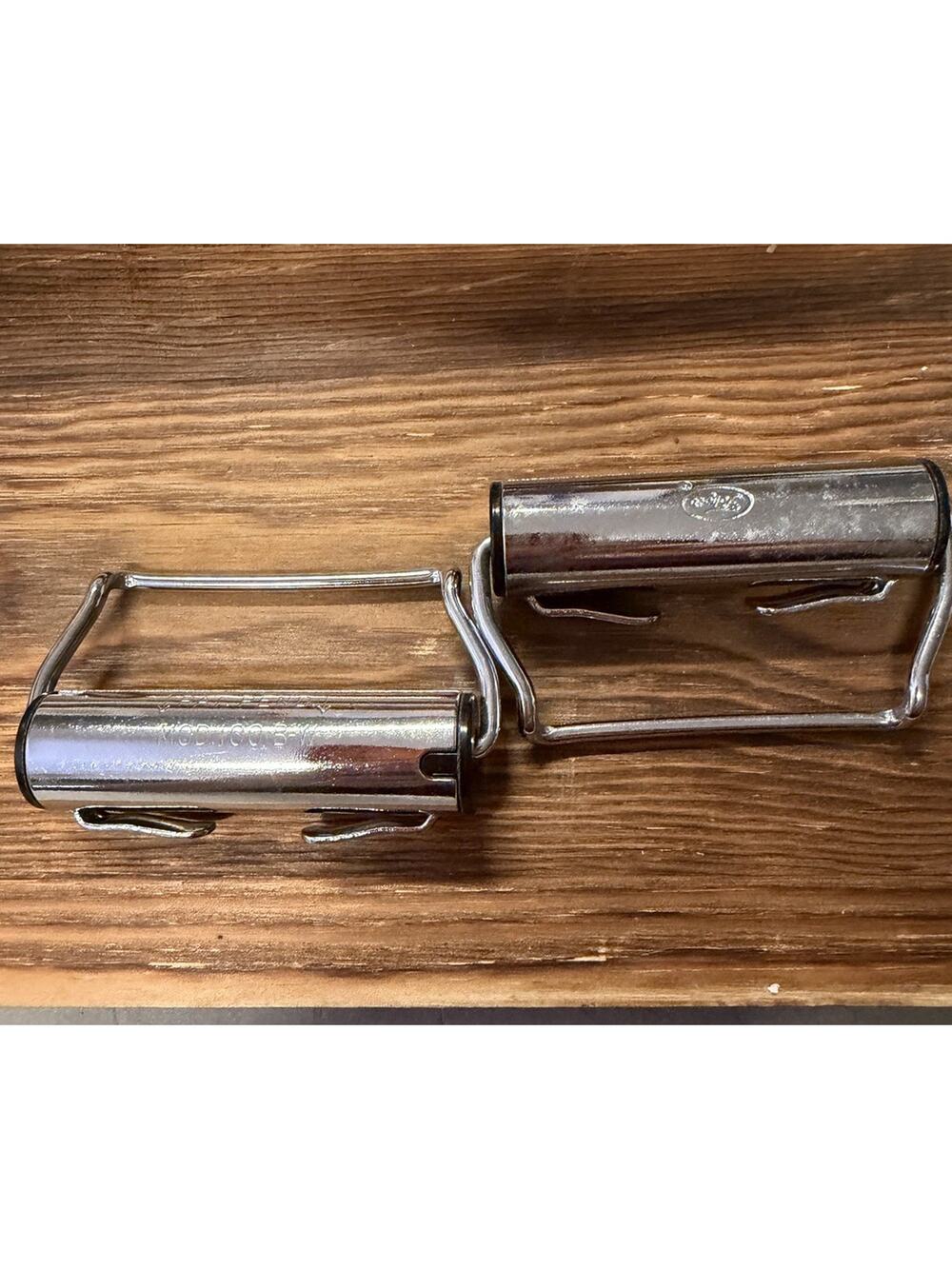 1961-64 Ford Seat Belt Retractors Pair MOD 100 B-W OEM Vintage Chrome-